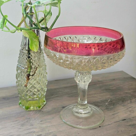 3 For 35 🌼🙌Vintage Indiana Glass Compote – Rose Crystal – EUC - Picture 1 of 4